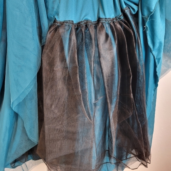 NWT City Studio Junior Ruffle-Neck Ruched Trim Gown in Teal Size 7/8 - Picture 7 of 9